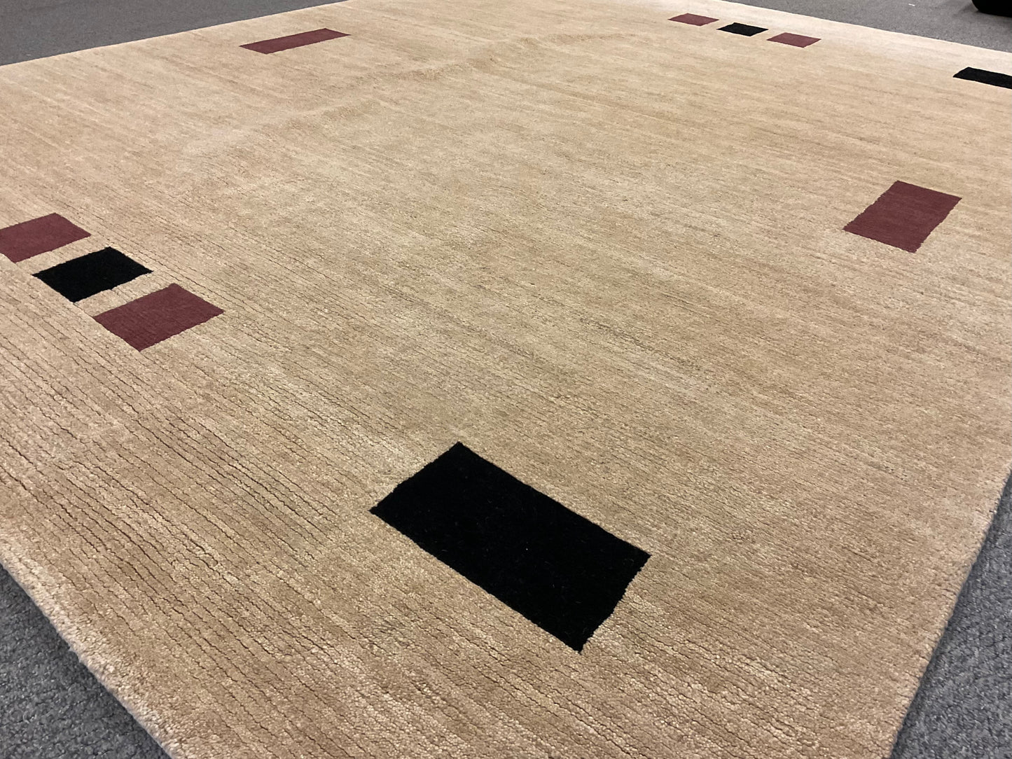 Fine Tibetan Wool Rug from Nepal in Ivory, Black & Rosy Brown | 1001-H8X10-TNBKPK