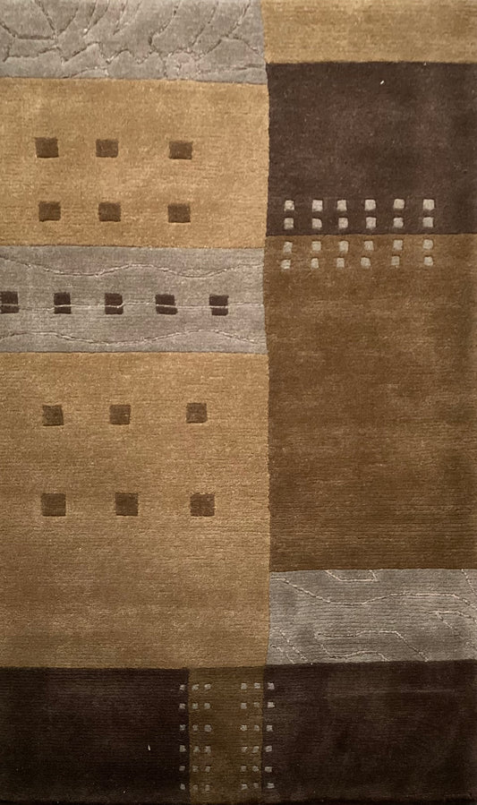 Contemporary Modern Wool & Bamboo Silk Rug in Warm Colors | 2130