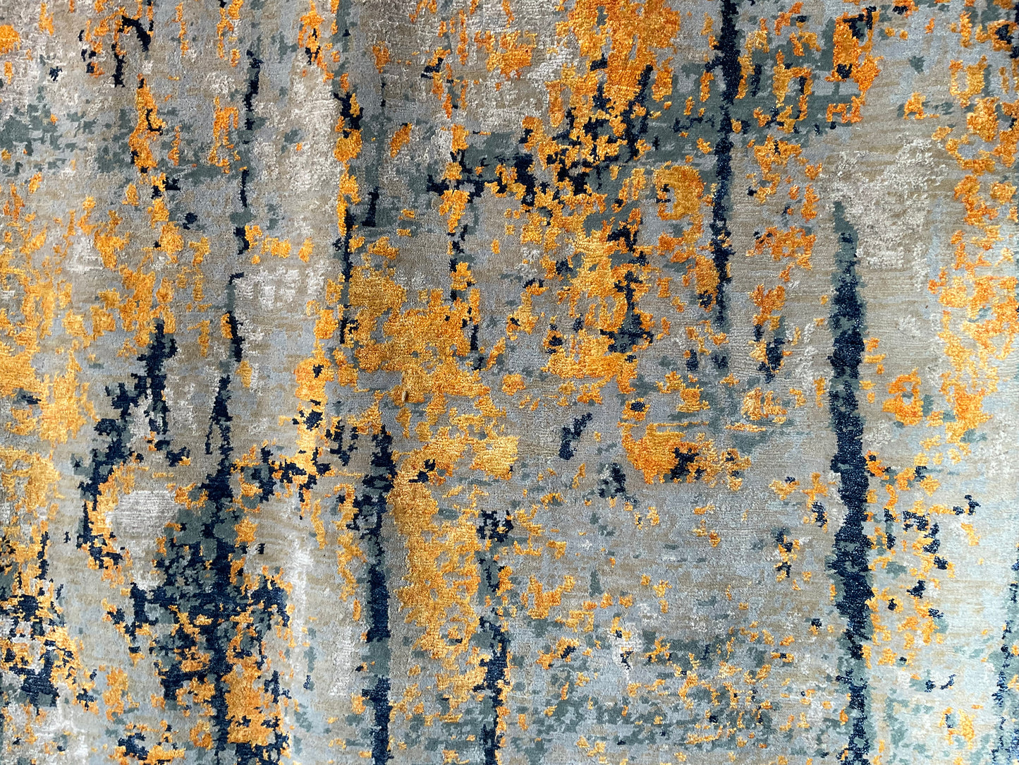 Nature-Inspired Modern Wool & Bamboo Silk Rug in Blue & Orange | 1100