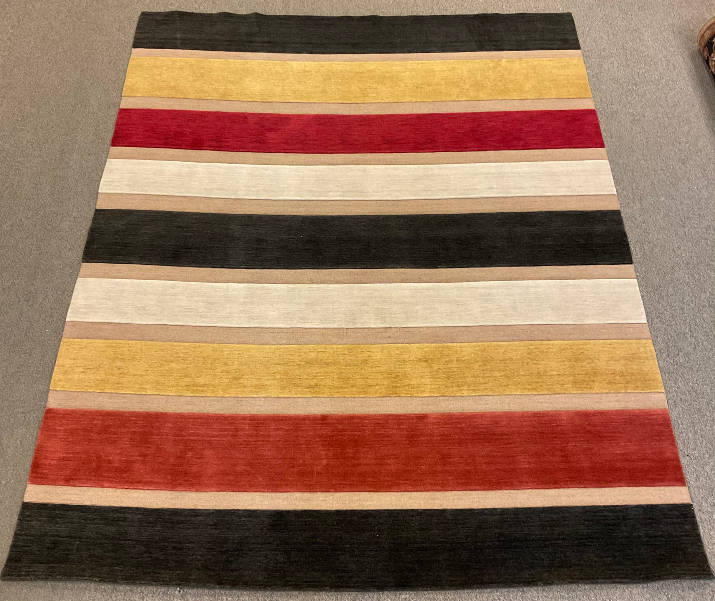 Handmade High-Low Strip Rug in Charcoal, Yellow, Ivory, Rose | 1116