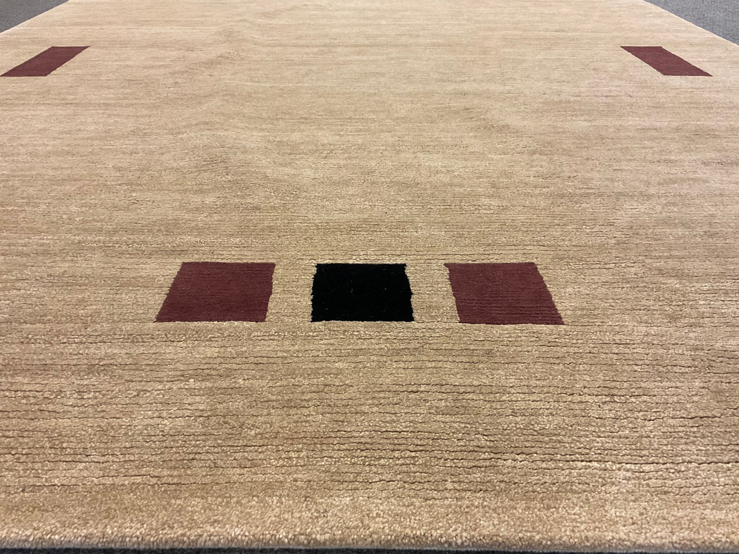 Fine Tibetan Wool Rug from Nepal in Ivory, Black & Rosy Brown | 1001-H8X10-TNBKPK