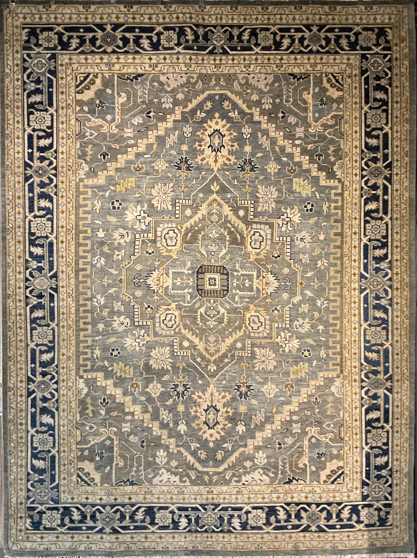Heriz design rug features a blend of grey and dark blue tone | NU-5993