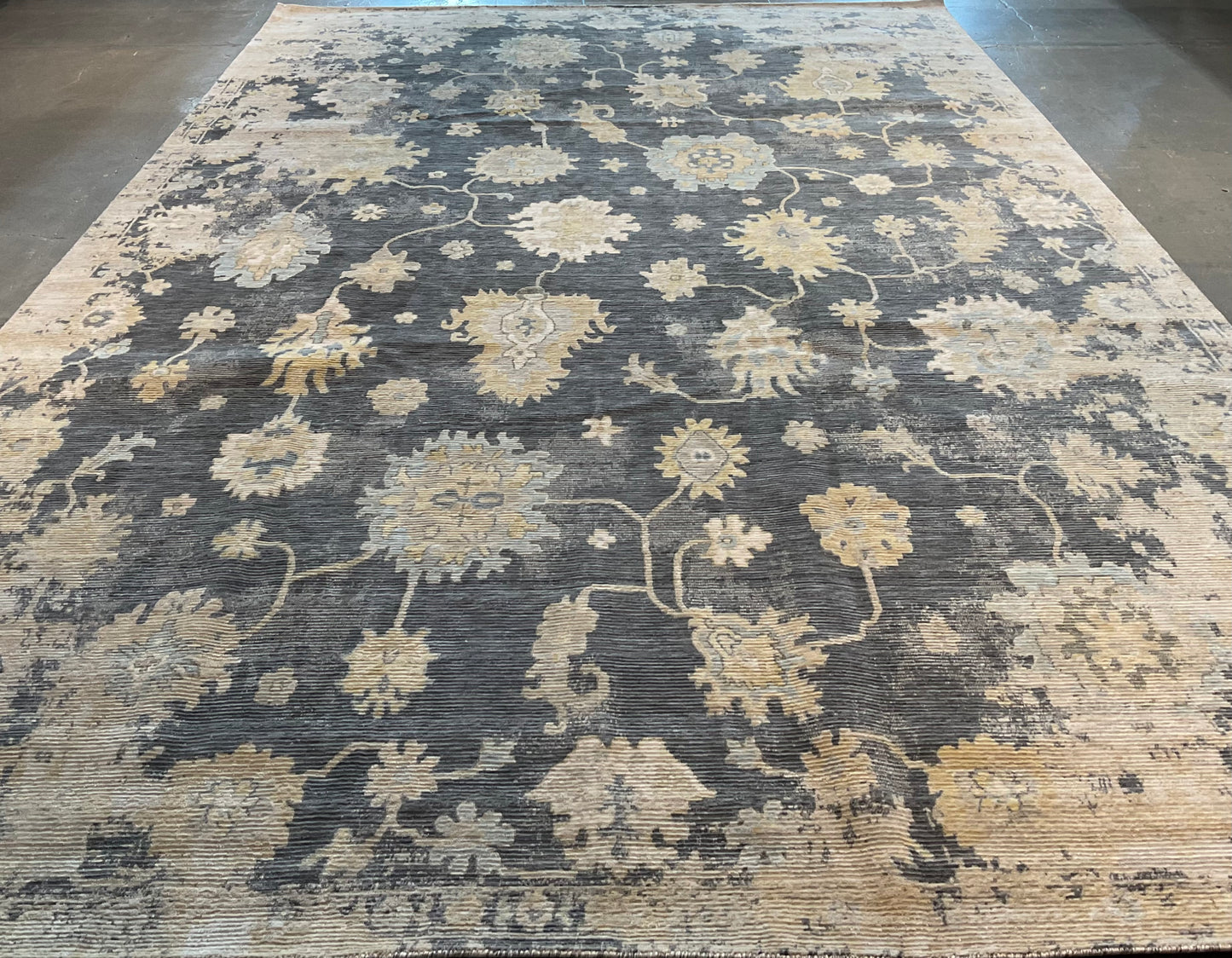Updated Persian Style Machine-Made Wool Rug in Grey, Gold | NU-8096