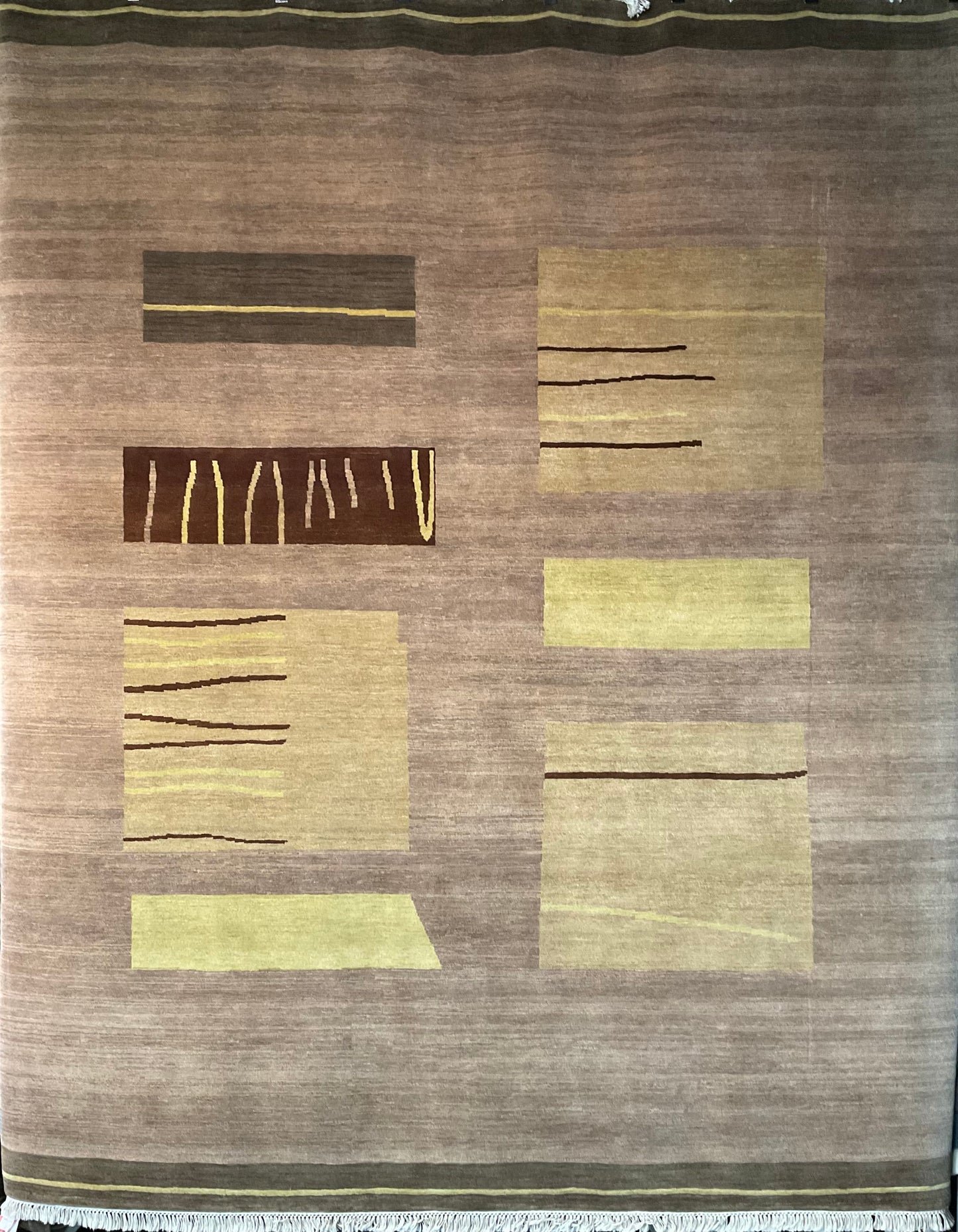 Hand-Knotted Modern Geometric Wool Rug in Warm Earth Tones | NU-60
