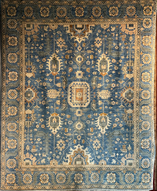 All-over design rug in soft light blue tones, vegetable dyes | NU-443