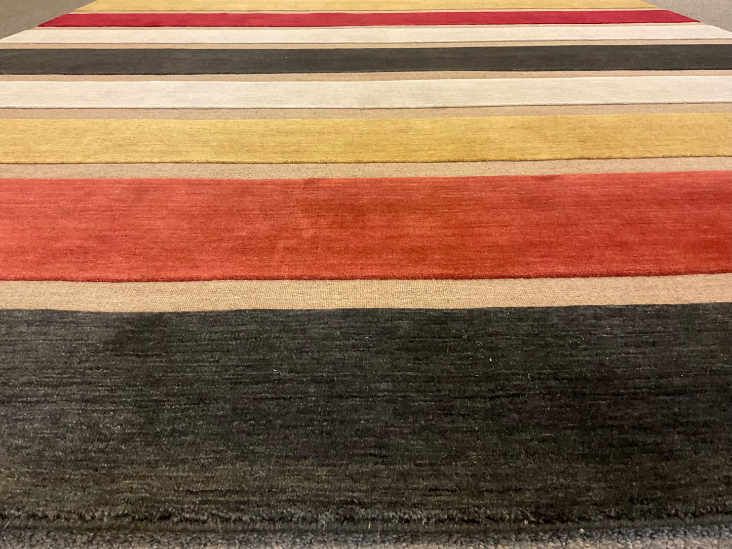 Handmade High-Low Strip Rug in Charcoal, Yellow, Ivory, Rose | 1116