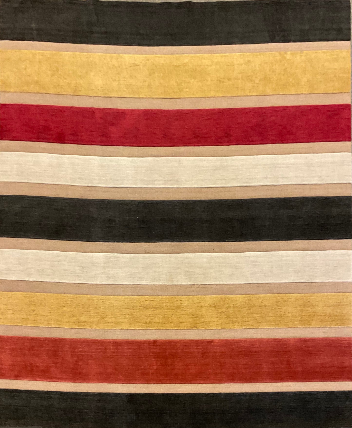 Handmade High-Low Strip Rug in Charcoal, Yellow, Ivory, Rose | 1116