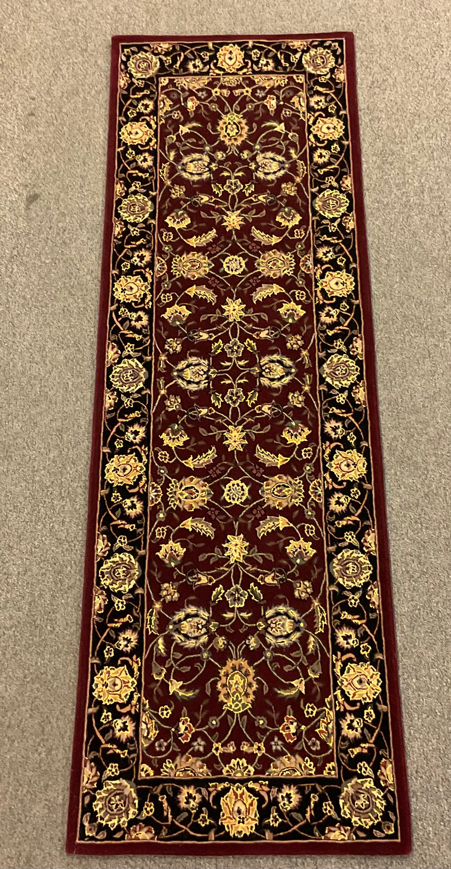 Red & Black Kashan Wool and Bamboo Silk Tufted Rug 2.6x8 | NU-5528