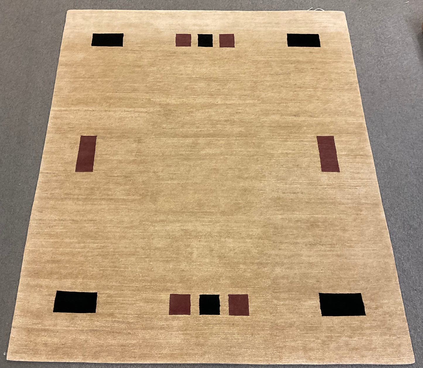 Fine Tibetan Wool Rug from Nepal in Ivory, Black & Rosy Brown | 1001-H8X10-TNBKPK
