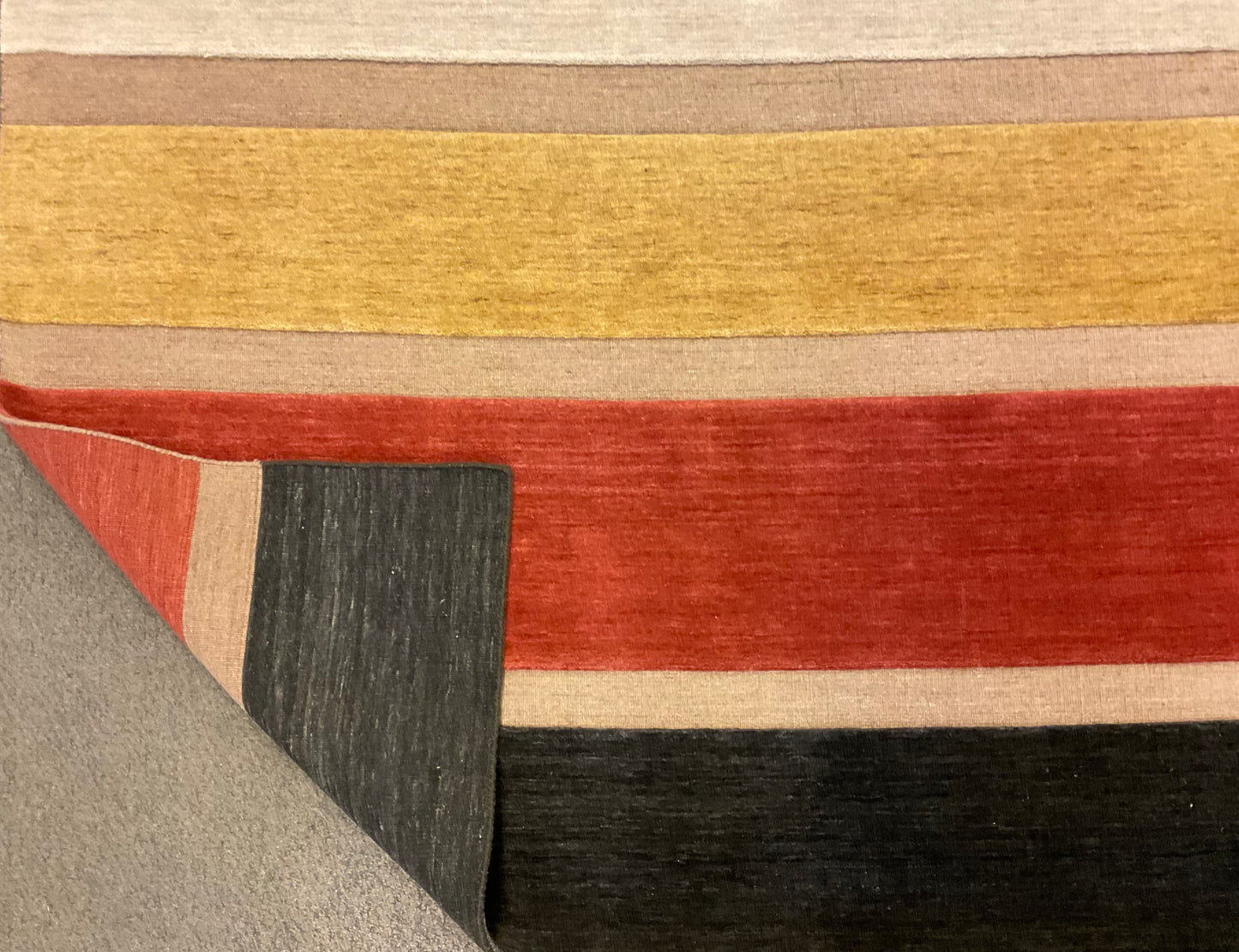 Handmade High-Low Strip Rug in Charcoal, Yellow, Ivory, Rose | 1116