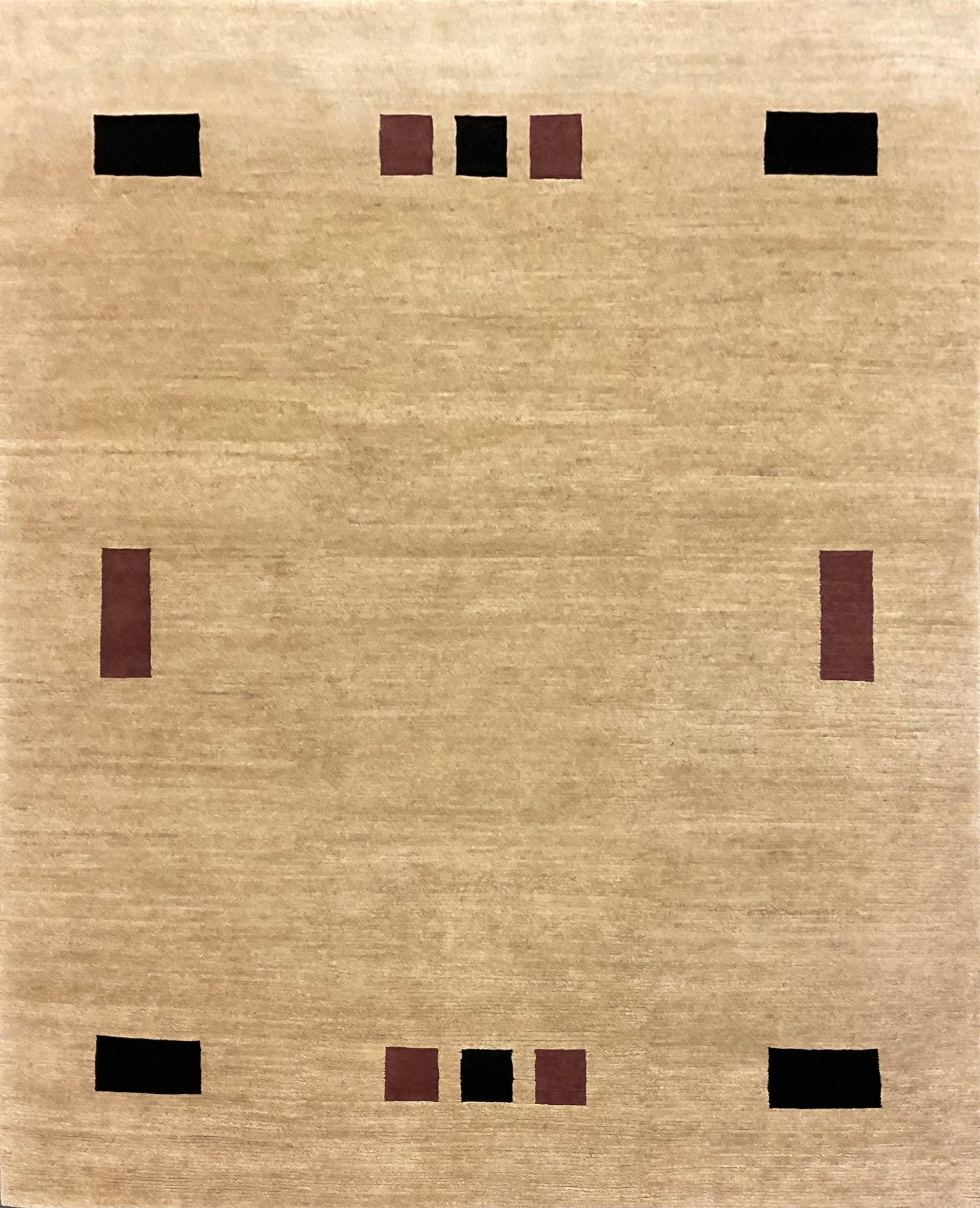 Fine Tibetan Wool Rug from Nepal in Ivory, Black & Rosy Brown | 1001-H8X10-TNBKPK
