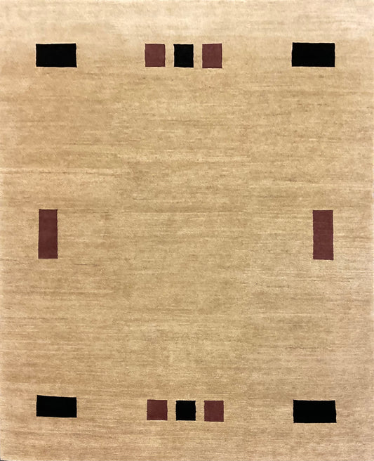 Fine Tibetan Wool Rug from Nepal in Ivory, Black & Rosy Brown | 1001-H8X10-TNBKPK