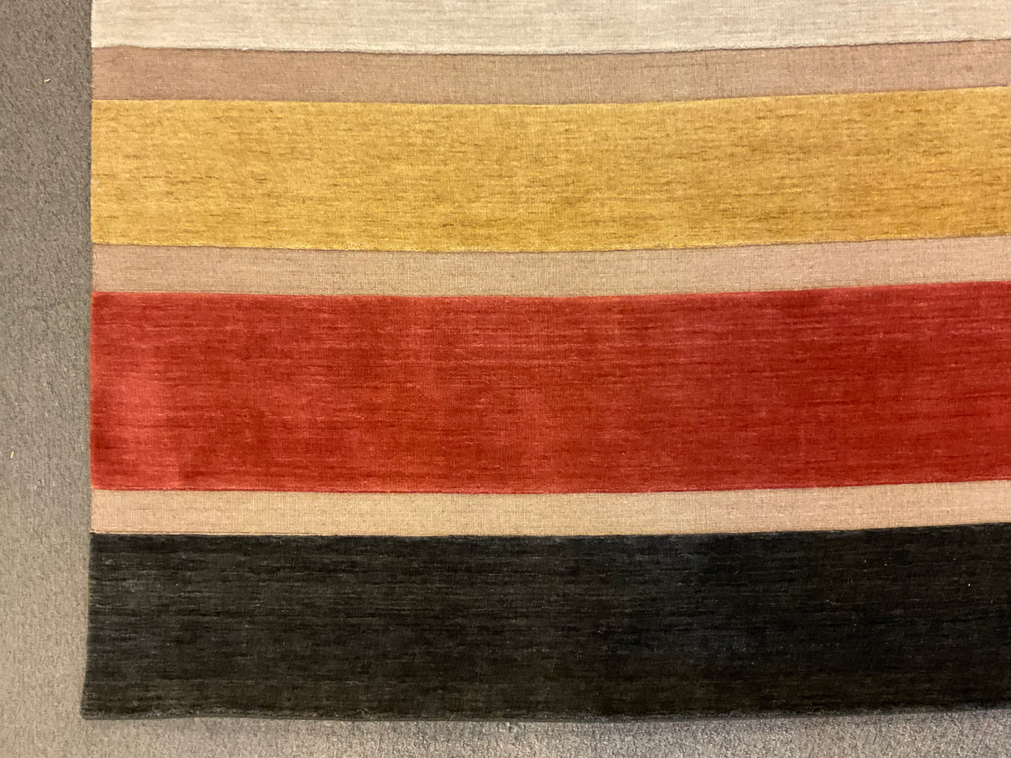 Handmade High-Low Strip Rug in Charcoal, Yellow, Ivory, Rose | 1116