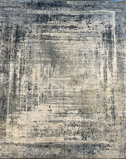 Rug with white, charcoal, soft grey, and layered blues | NU-7460