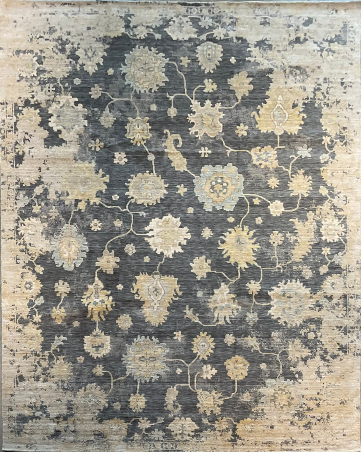 Updated Persian Style Machine-Made Wool Rug in Grey, Gold | NU-8096