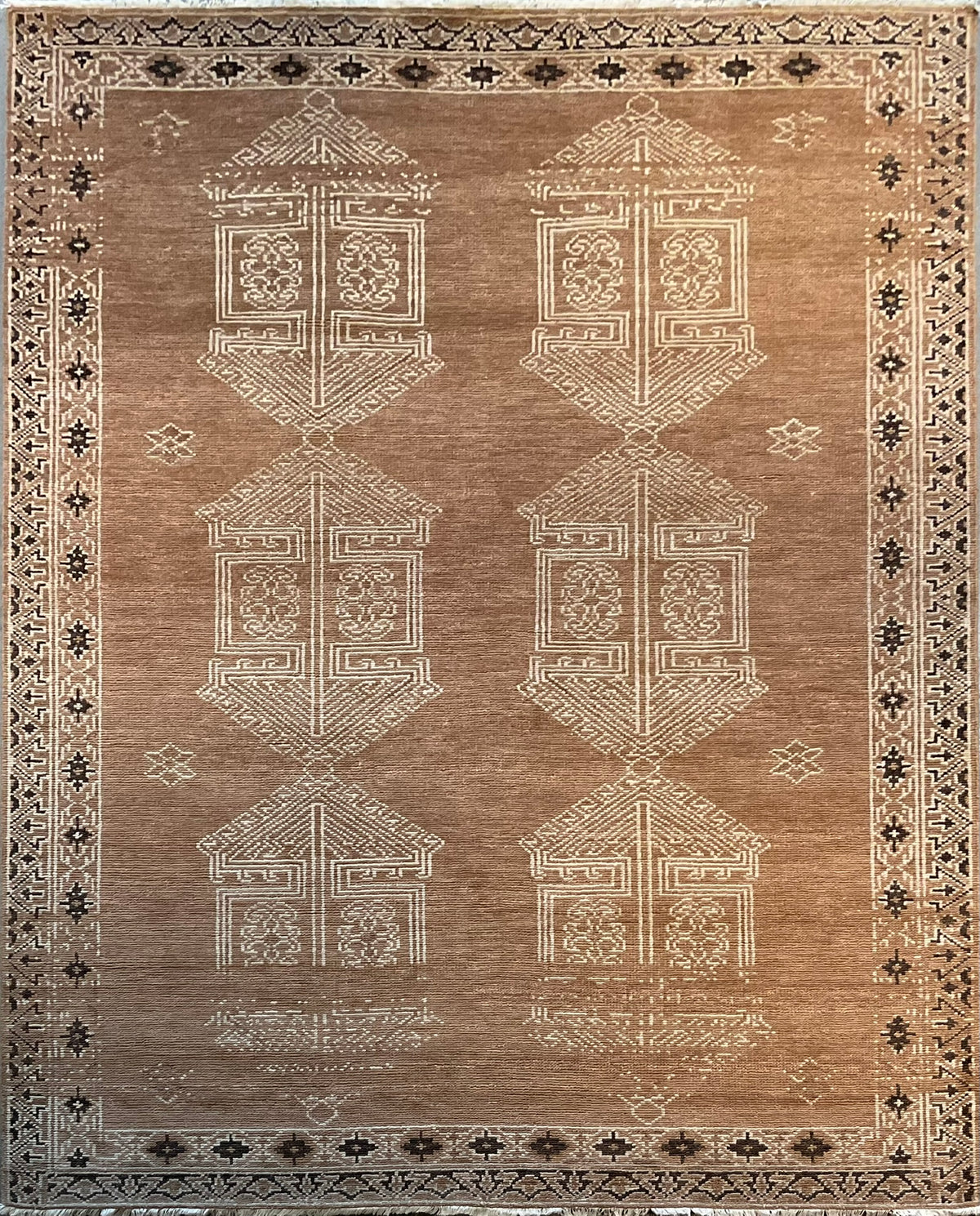 Fine Hand-Knotted Neutral Taupe Serapi Style Wool Area Rug (8x10) Made in India | NU-8166