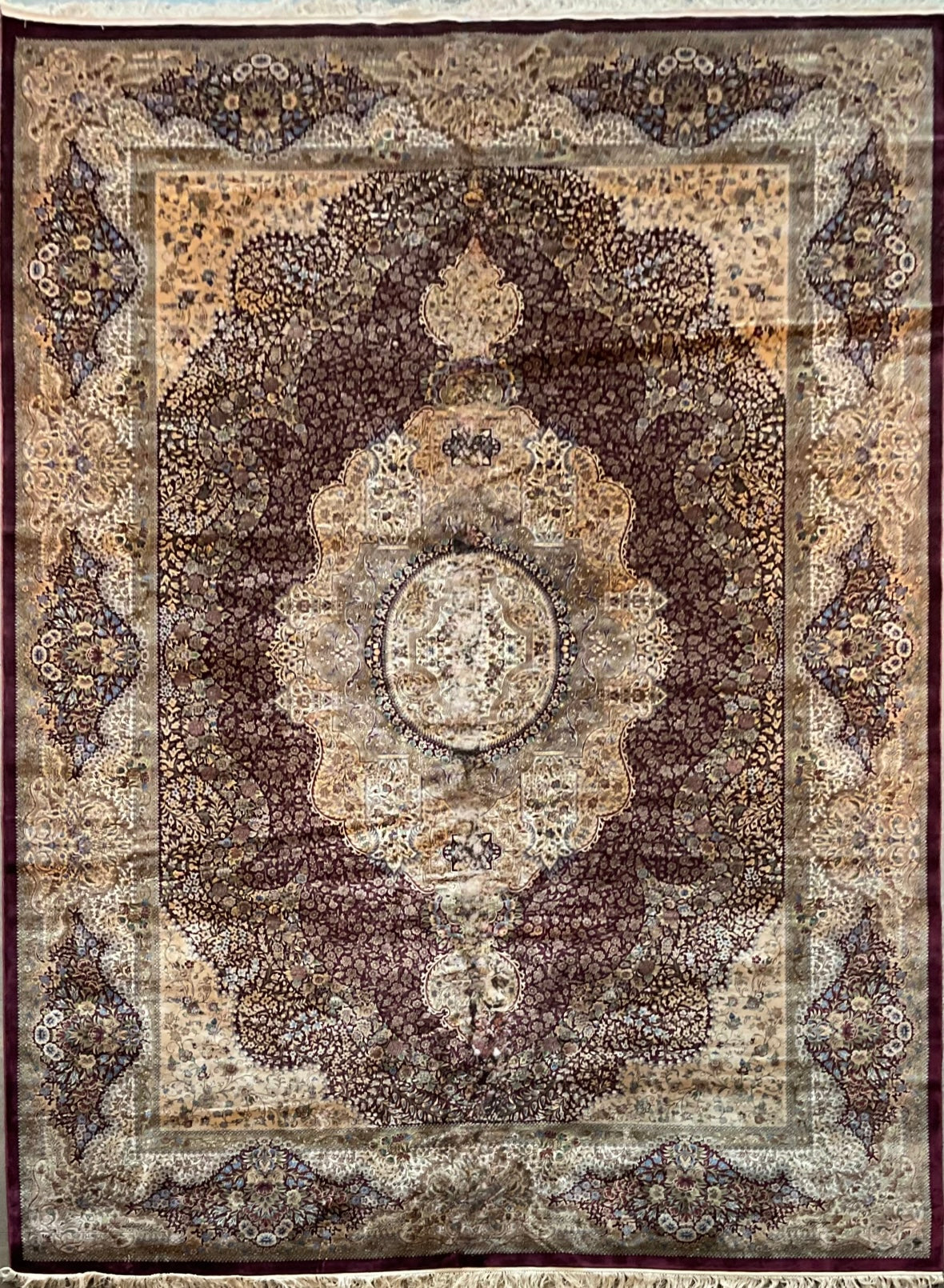 Traditional Tabriz Medallion Bamboo Silk Area Rug | NU-9107