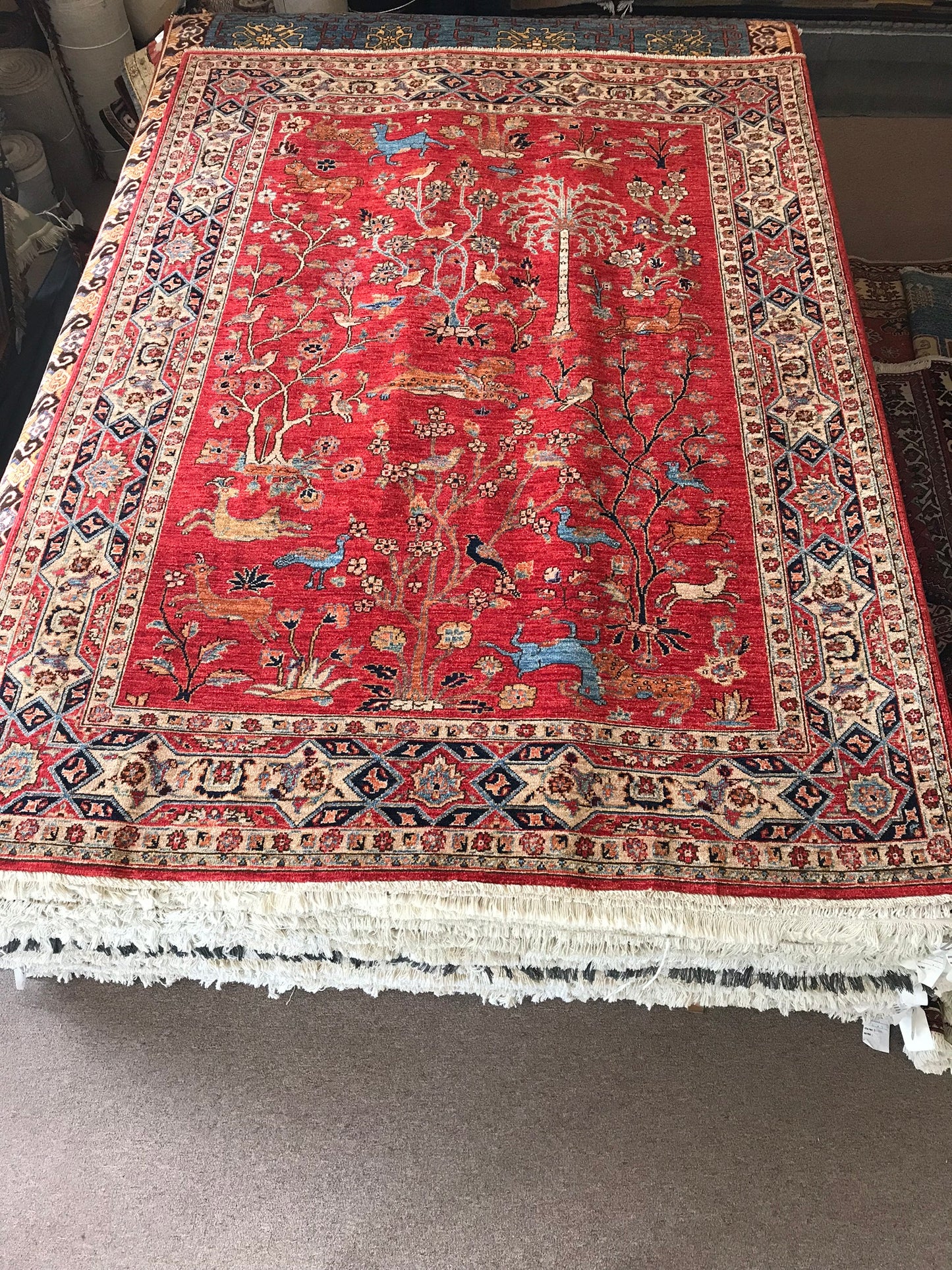 Handmade Afghan Persian Garden Rug in Red Vegetable Dye | 1807-