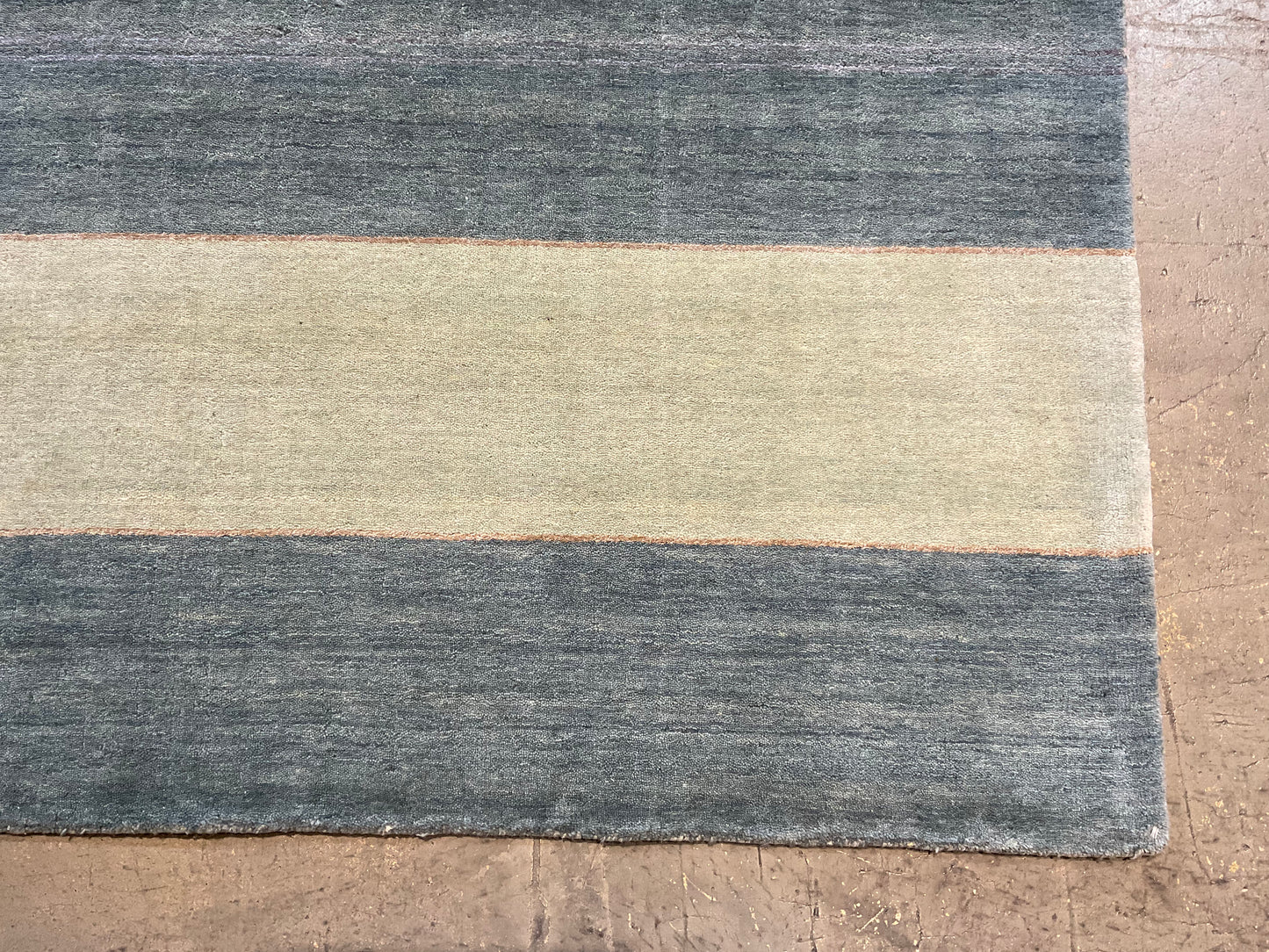 Striped Wool & Bamboo Silk Rug in Teal with Green Shades | NU-2872