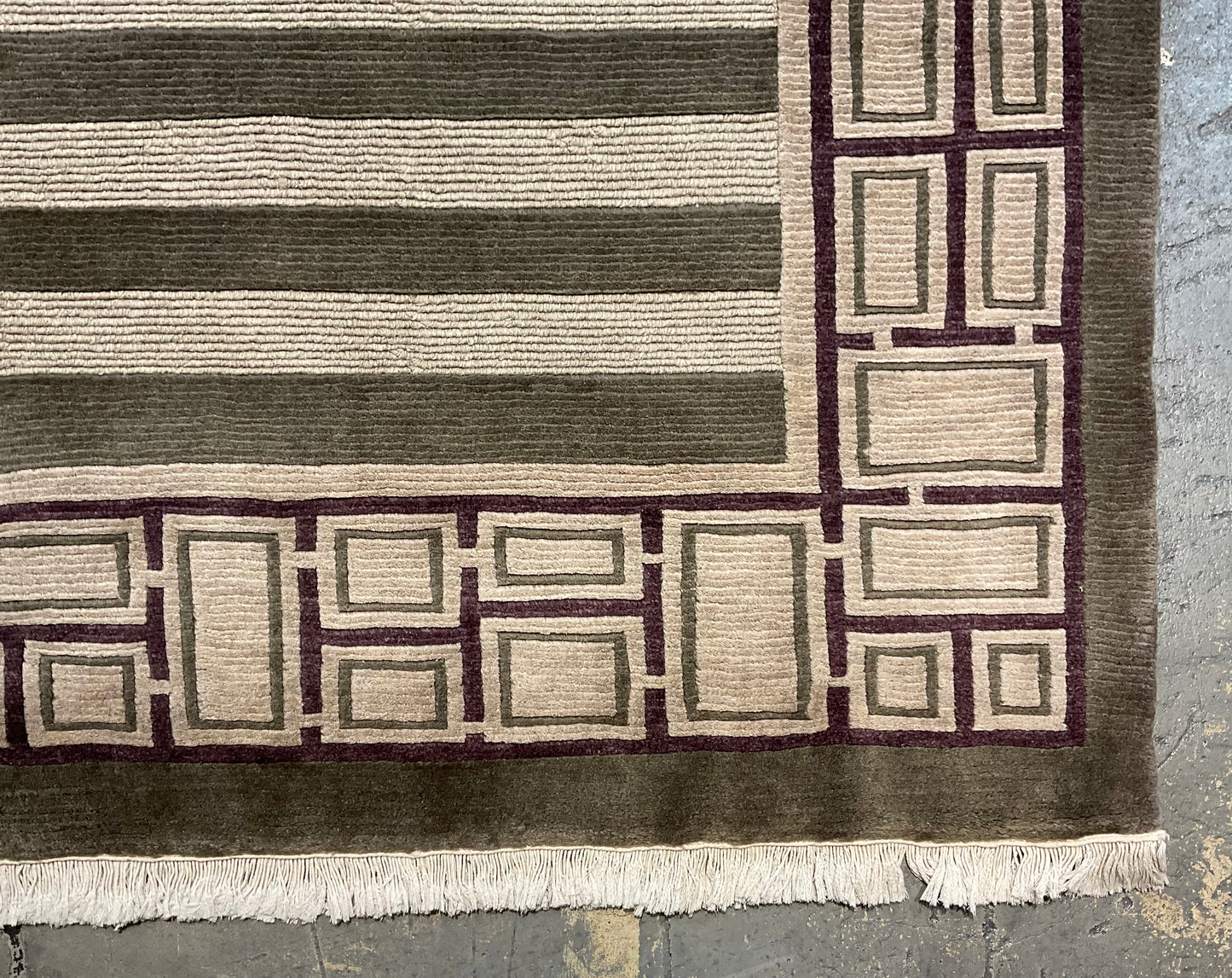 Smaller Stripe Pattern Modern Rug in Sage, Purple & Ivory | 1713
