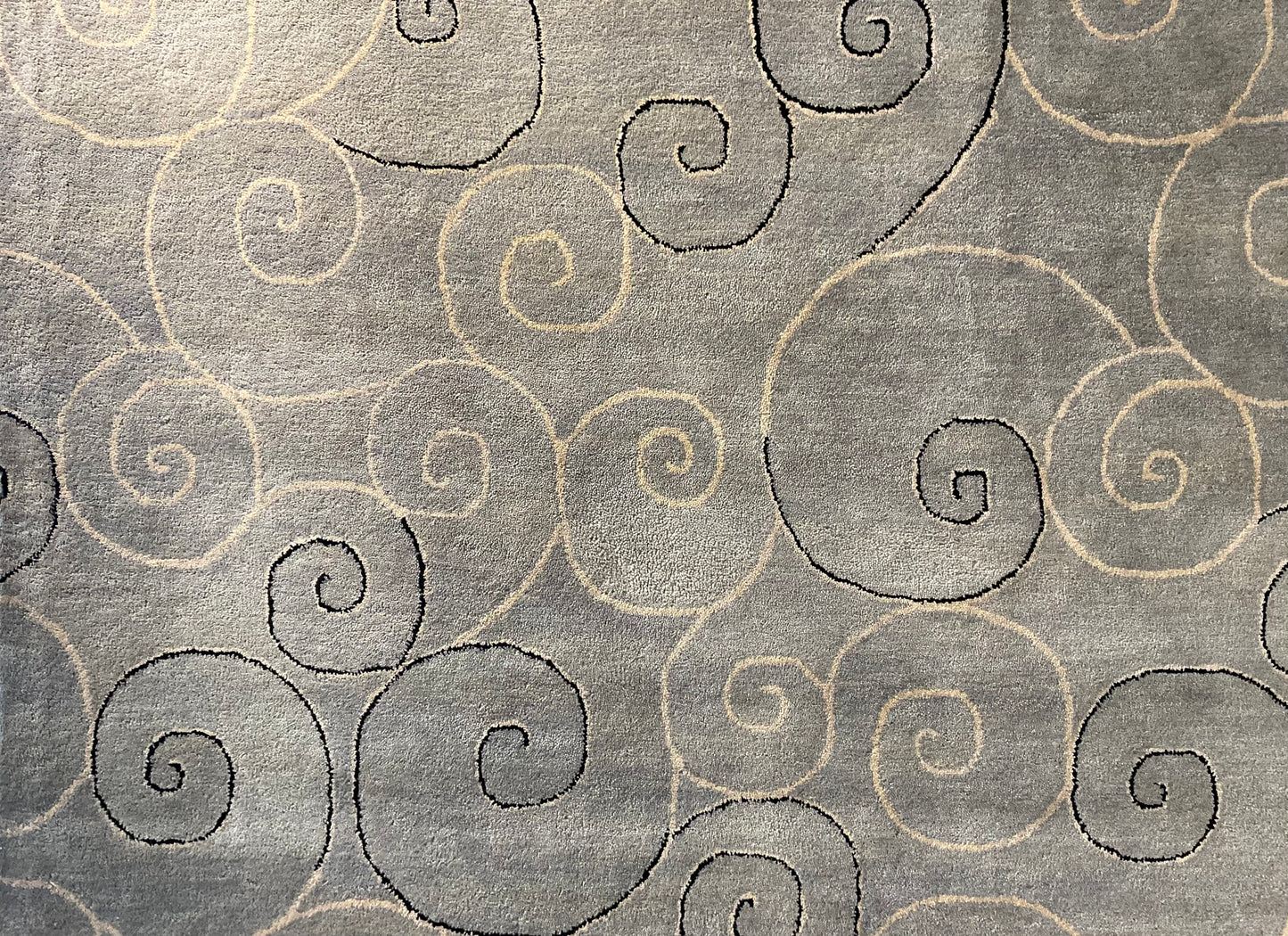 Transitional Grey-Blue Wool Tufted Rug with Off-White & Black | NU-3539