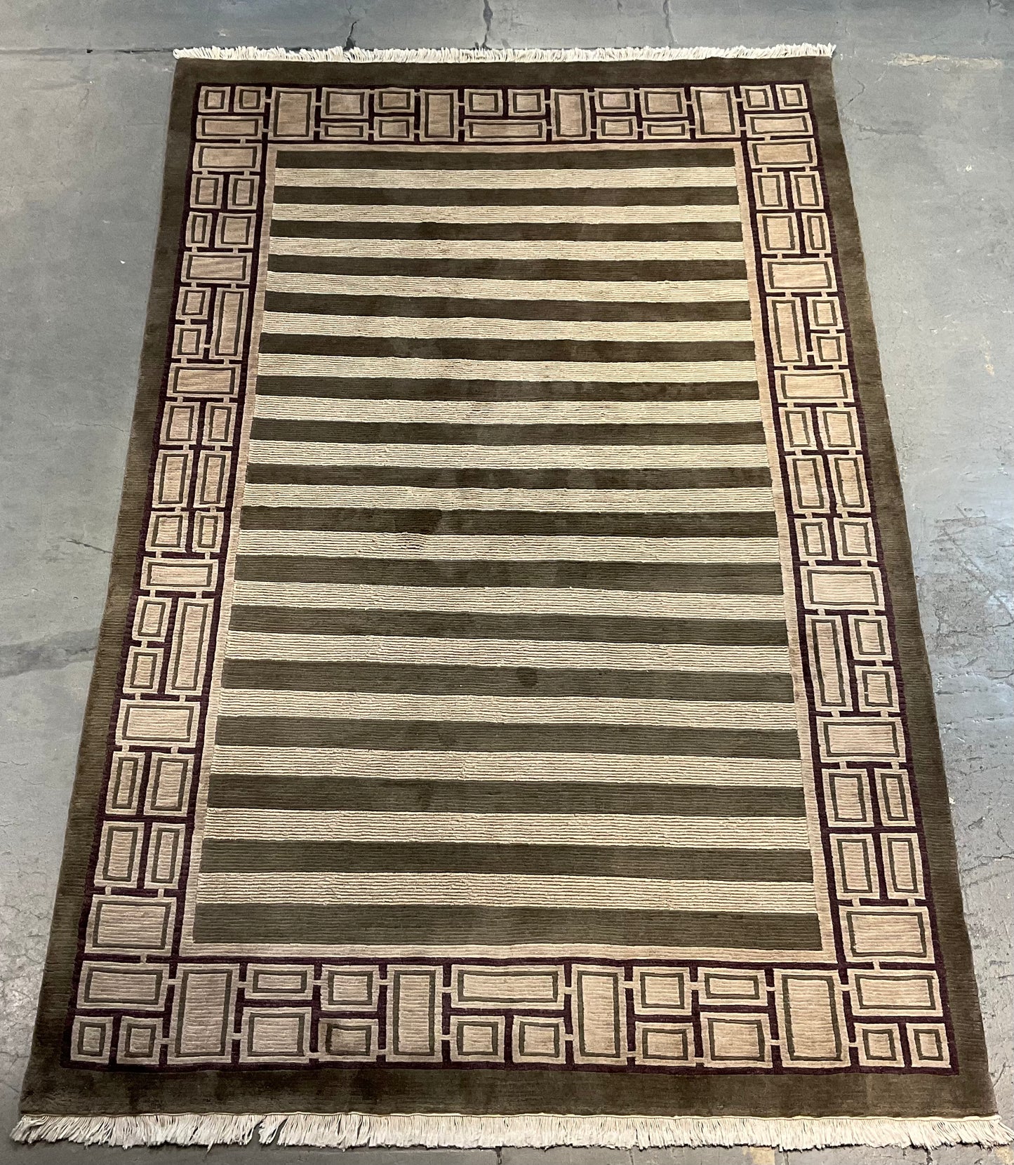 Smaller Stripe Pattern Modern Rug in Sage, Purple & Ivory | 1713