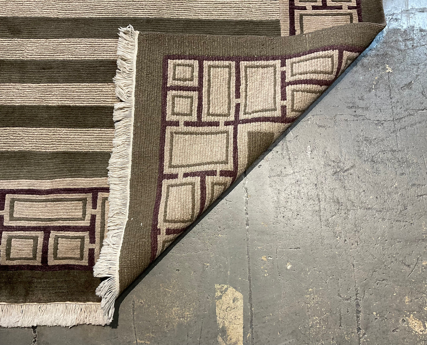 Smaller Stripe Pattern Modern Rug in Sage, Purple & Ivory | 1713