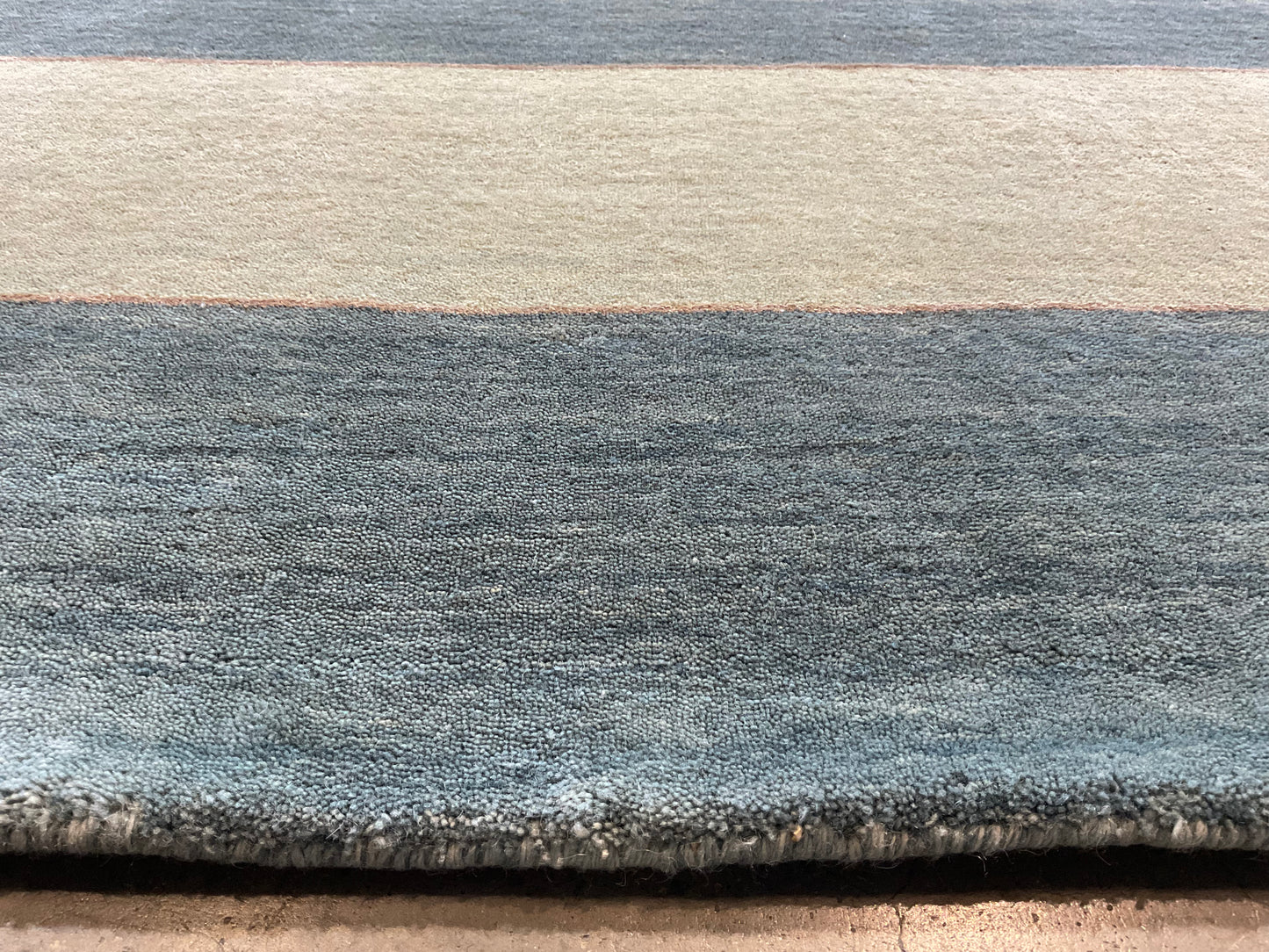 Striped Wool & Bamboo Silk Rug in Teal with Green Shades | NU-2872