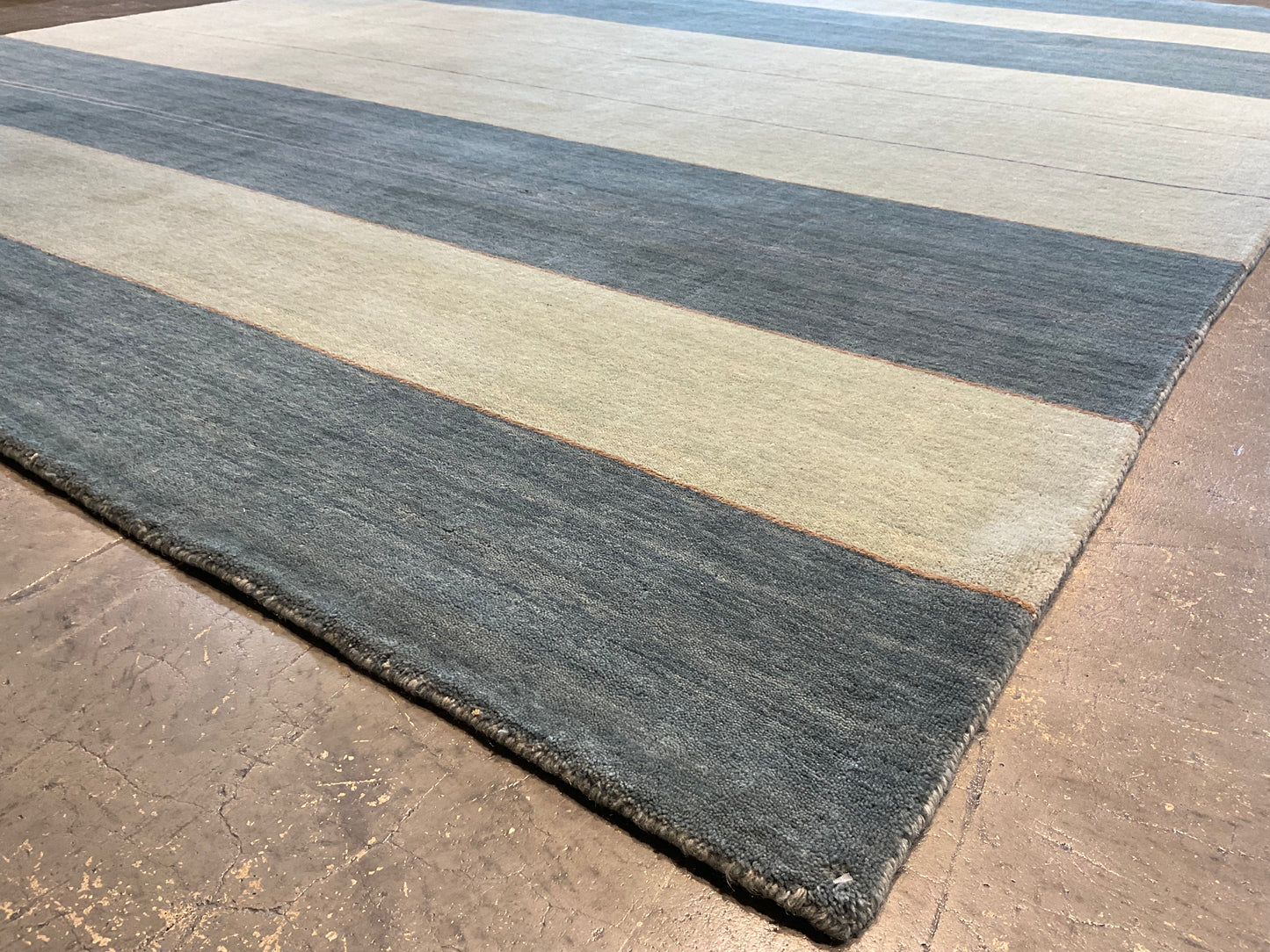 Striped Wool & Bamboo Silk Rug in Teal with Green Shades | NU-2872