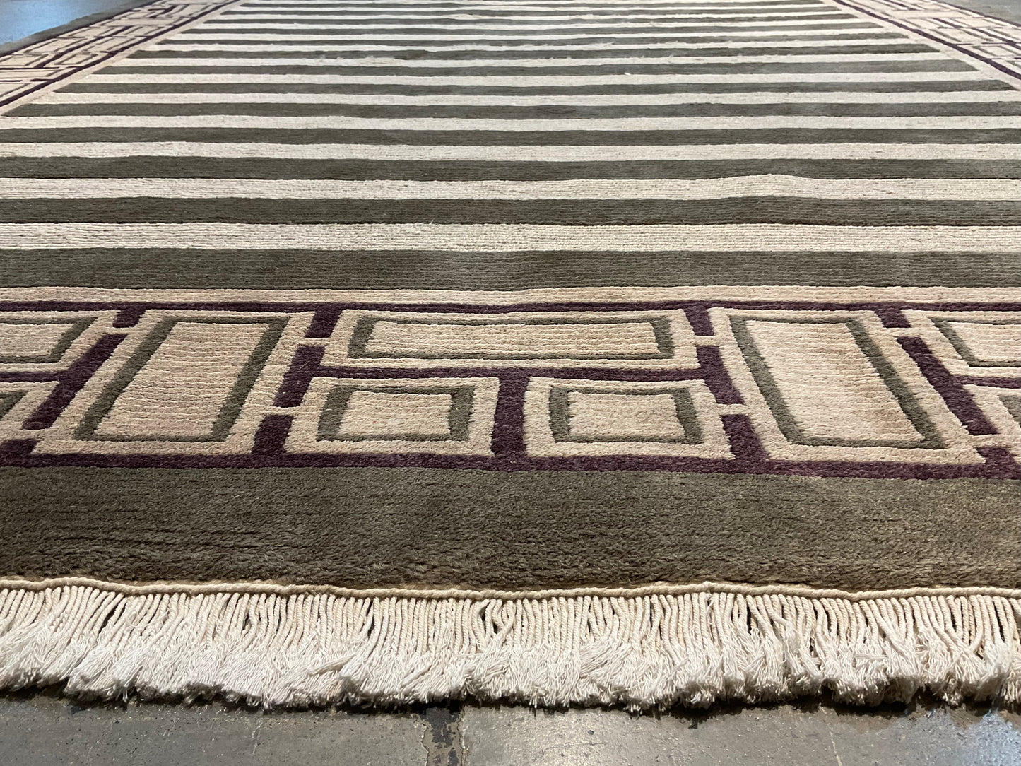 Smaller Stripe Pattern Modern Rug in Sage, Purple & Ivory | 1713