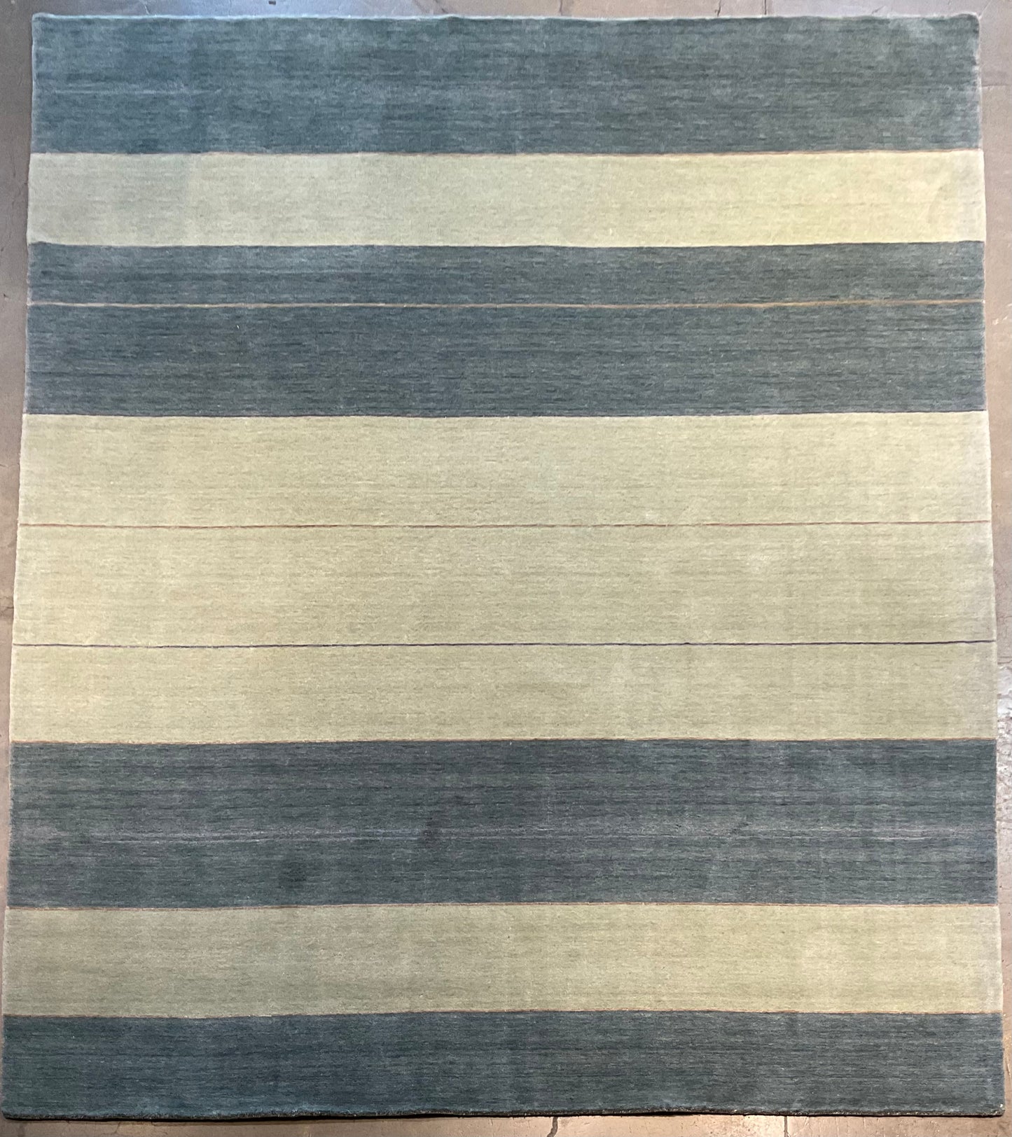 Striped Wool & Bamboo Silk Rug in Teal with Green Shades | NU-2872