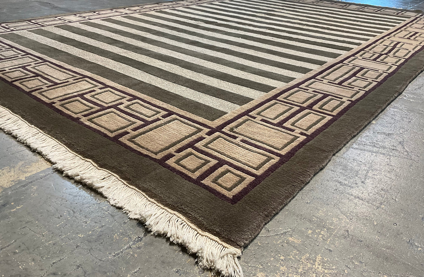 Smaller Stripe Pattern Modern Rug in Sage, Purple & Ivory | 1713