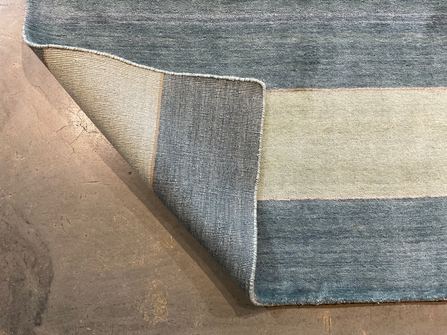 Striped Wool & Bamboo Silk Rug in Teal with Green Shades | NU-2872