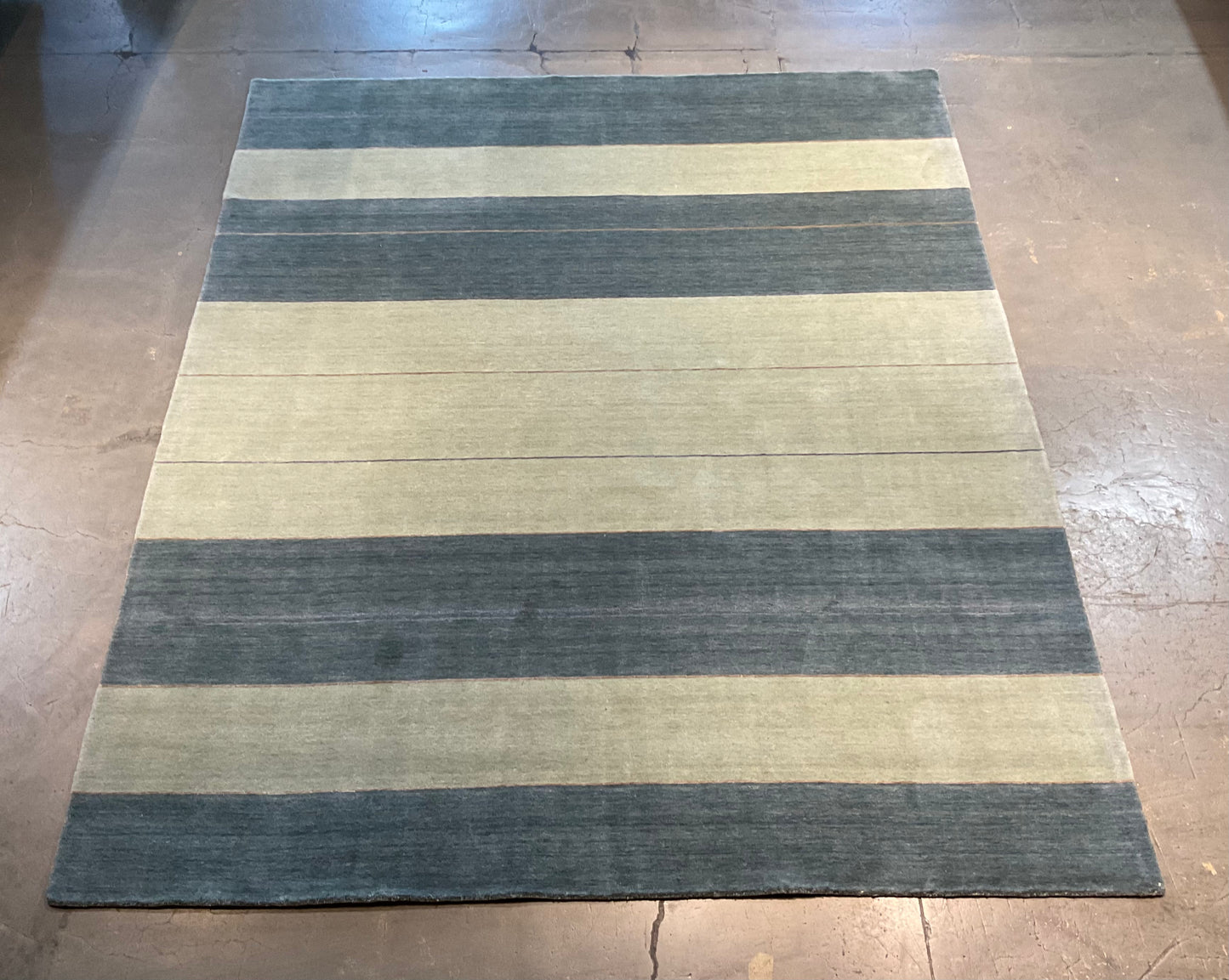 Striped Wool & Bamboo Silk Rug in Teal with Green Shades | NU-2872