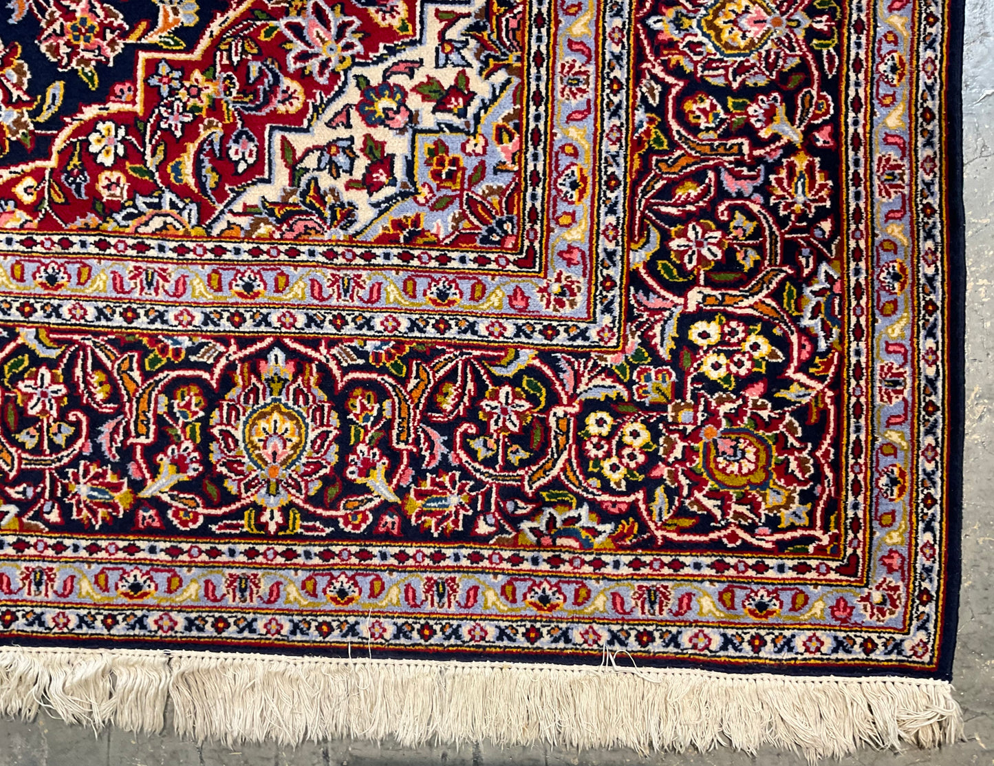 Antique Kashan rug features an unusual navy blue background | NU-2257