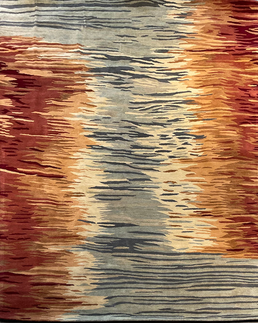 8x10 Modern Wool Tufted Rug – Blue & Orange Tones | NU-2668