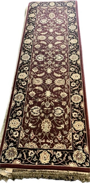 Red & Black Kashan Wool and Bamboo Silk Tufted Rug 2.6x8 | NU-5528