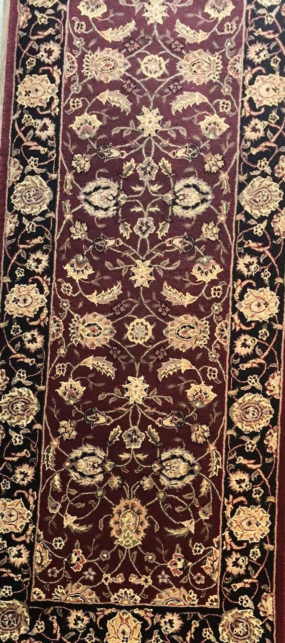 Red & Black Kashan Wool and Bamboo Silk Tufted Rug 2.6x8 | NU-5528