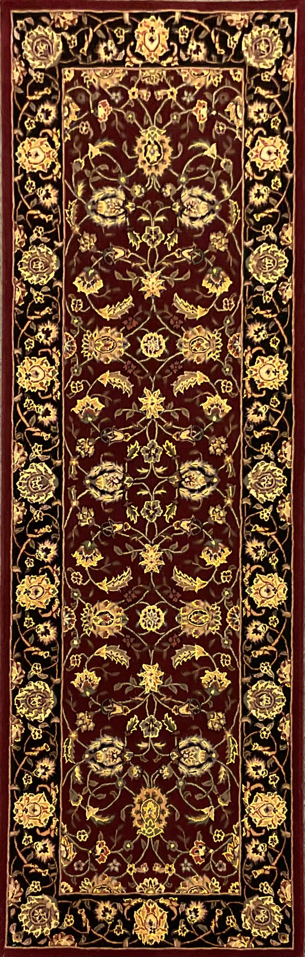 Red & Black Kashan Wool and Bamboo Silk Tufted Rug 2.6x8 | NU-5528