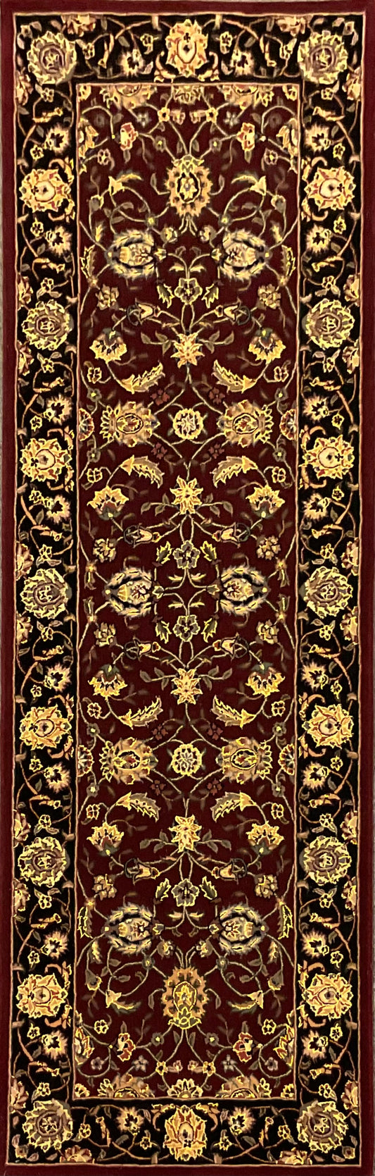 Red & Black Kashan Wool and Bamboo Silk Tufted Rug 2.6x8 | NU-5528