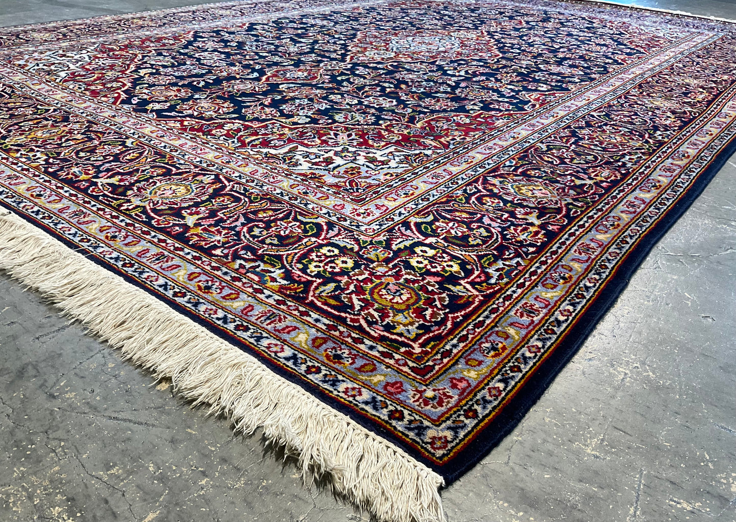 Antique Kashan rug features an unusual navy blue background | NU-2257