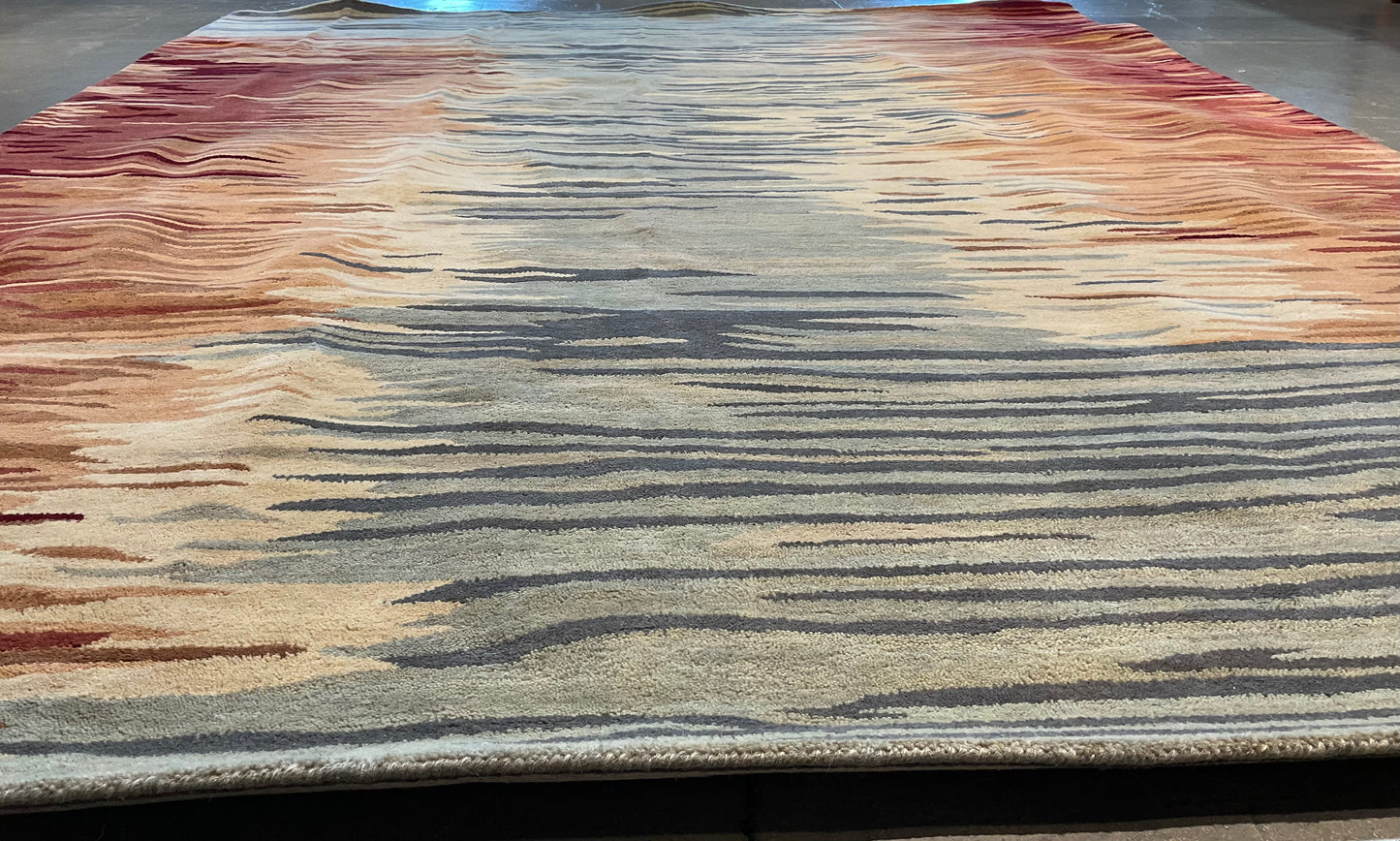 8x10 Modern Wool Tufted Rug – Blue & Orange Tones | NU-2668