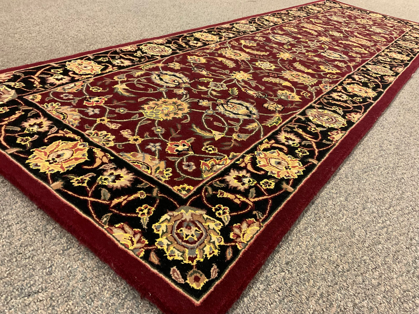 Red & Black Kashan Wool and Bamboo Silk Tufted Rug 2.6x8 | NU-5528