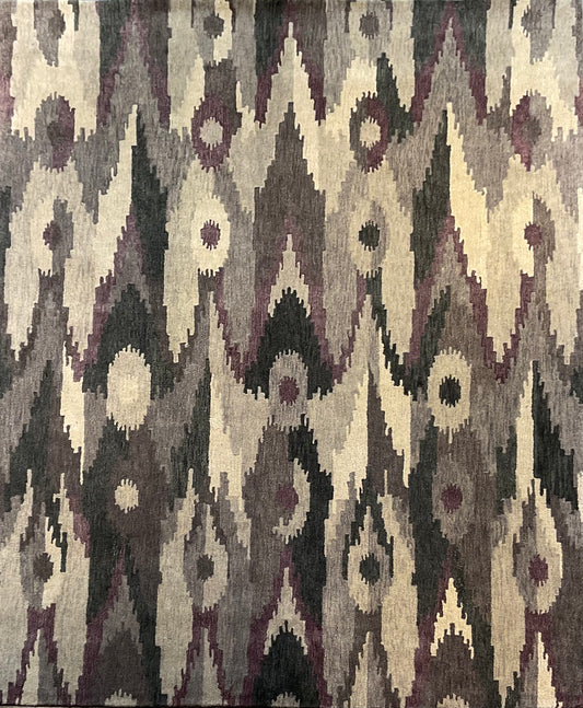 Ikat design rug in rich shades of grey and purple, 100% wool | NU-4102