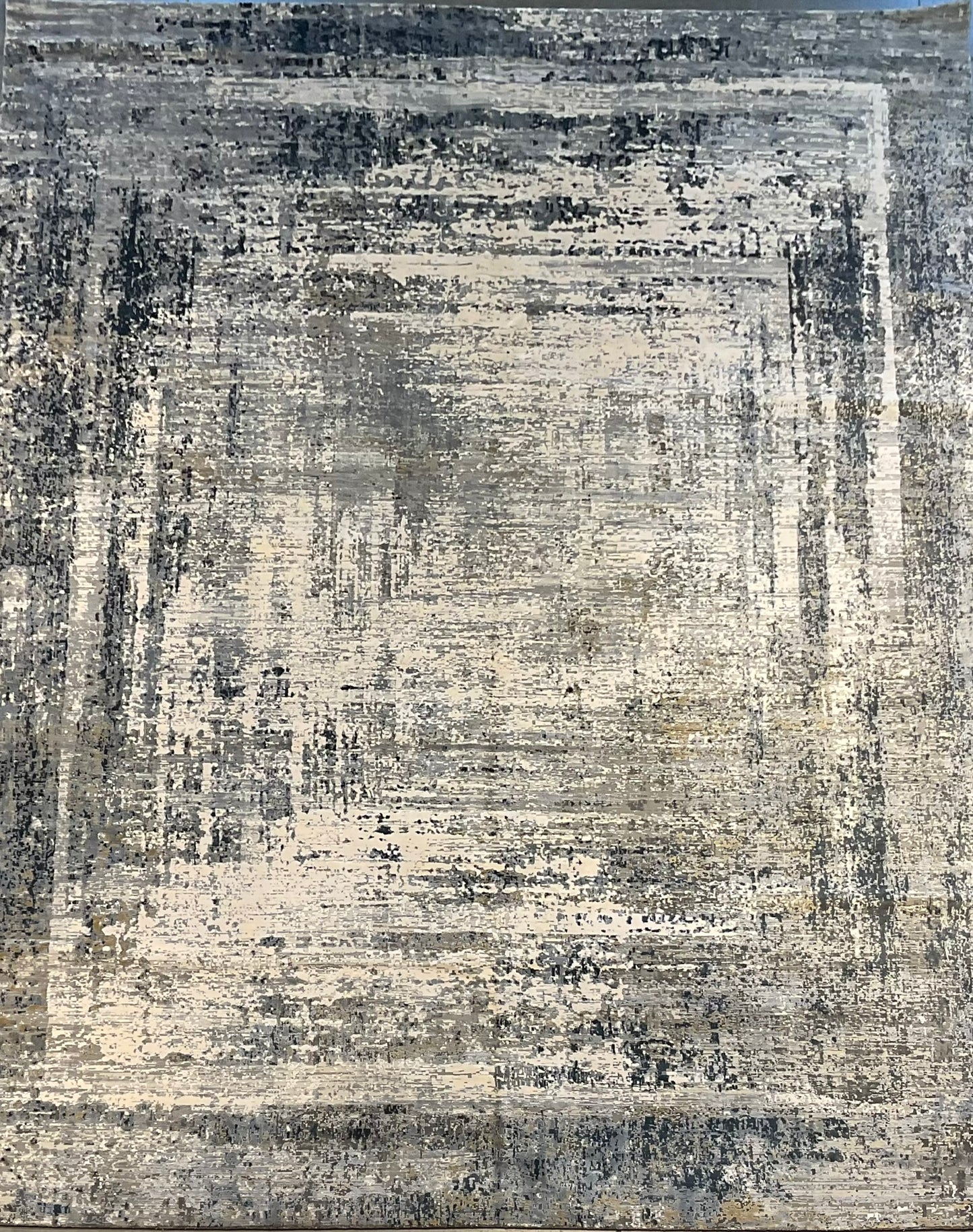 Rug with white, charcoal, soft grey, and layered blues | NU-7460