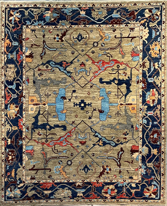 One-of-a-Kind Afghan Serapi Rug | 8x10 Vegetable-Dyed Handmade Rug | NU-8595