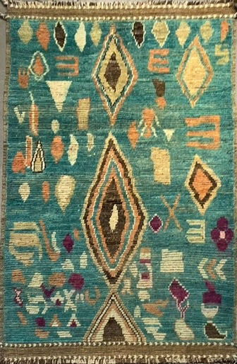 Blue-Green Moroccan Design Rug with Traditional Motifs | NU-8604