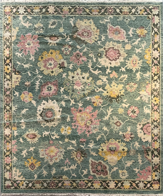 Fine Hand-Knotted Sage & Rose Floral Wool Area Rug (8x10) – One of a Kind | NU-8797