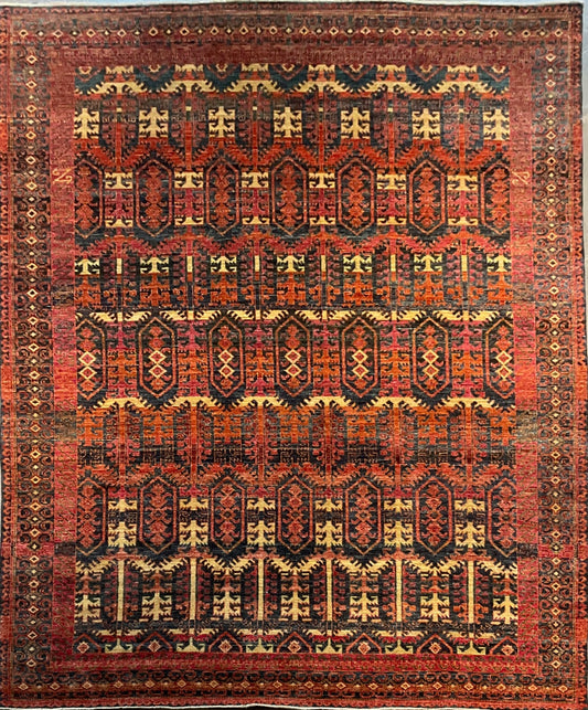 Tribal Afghan Rug – Red & Charcoal Handmade Wool Area Rug | NU-8851