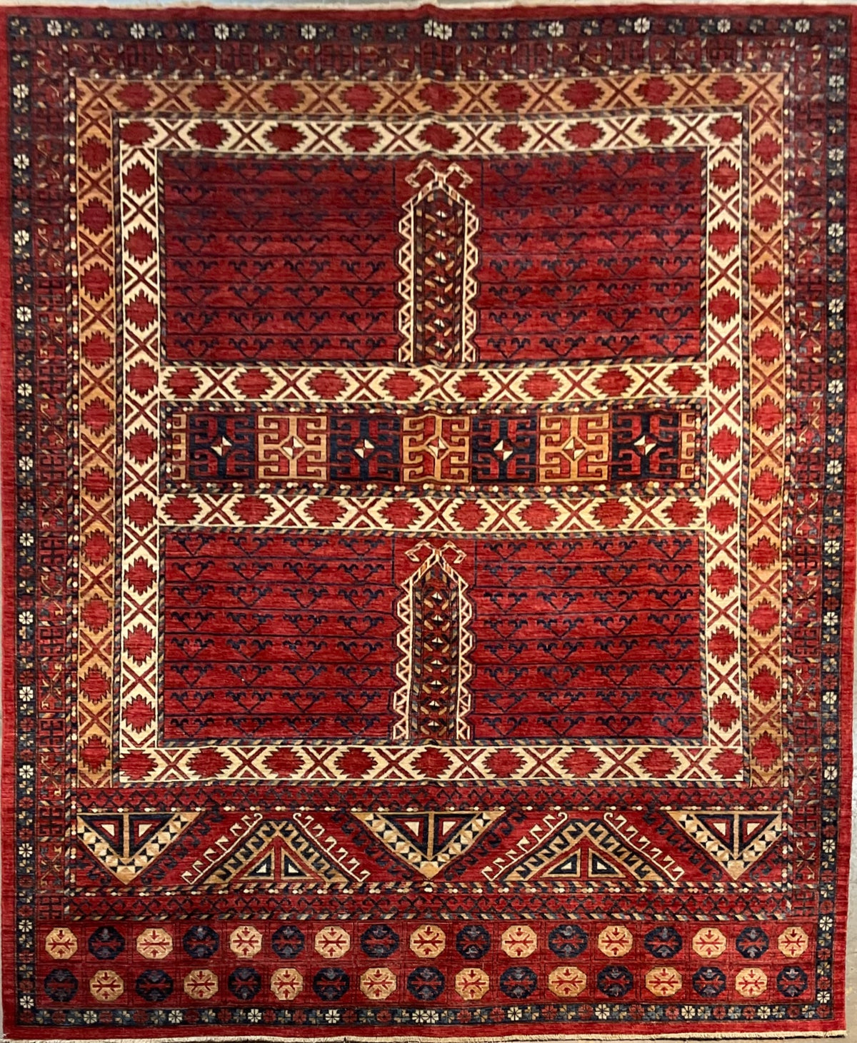 Fine Hand-Knotted Tribal Afghan Hatchli Wool Area Rug | NU-8852